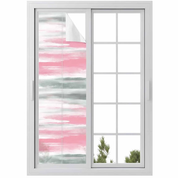 No Glue Heat Blocking Window Flims, Pink Grey Ombre Window Privacy Film Frosted, Abstract Art Oil Painting Modern Peep-proof Door Windows Tint for Bathroom, Dormitory, 17.7 x 78.7 Inches