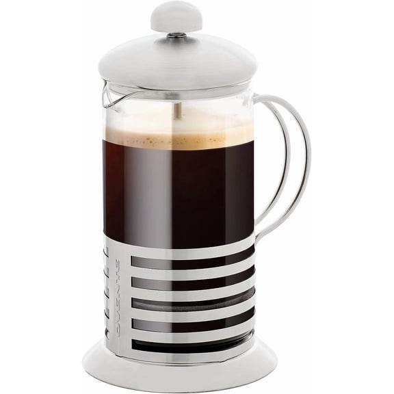 OVENTE French Press Coffee Maker 20 Ounce with Heat Resistant Borosilicate Glass, Stainless Steel Design and 4-Level Filter System, Portable Cold Brewer Pot for Travel, Camping or Gift, Silver FSH20S