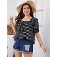 thumbnail image 4 of Cuteduck Plus Size Women's Polka Dot Short Sleeve Blouse Square Neck, Puffy Sleeve T-Shirt 1X-4X, 4 of 5