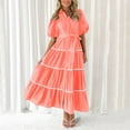 thumbnail image 2 of Riforla Women's Summer Button Down Shirt Dress Short Puffy Sleeve Tiered Ruffle Flowy Long Maxi Dresses Orange M, 2 of 7