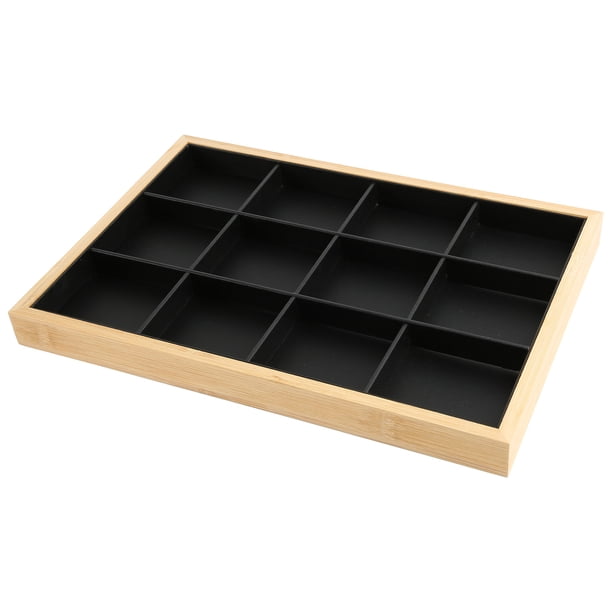 Bandeja organizadora de joyería Bling Bling de 12 rejillas negra de Cuero PU para mujer y niña