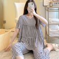 thumbnail image 1 of Pijama de seda de algodón de manga corta de verano para mujer, estilo occidental, fino, con aire acondicionado, ropa de casa, traje de seda de algodón para estudiantes dulces para niñas, 1 of 6
