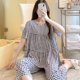 thumbnail image 1 of Pijama de seda de algodón de manga corta de verano para mujer, estilo occidental, fino, con aire acondicionado, ropa de casa, traje de seda de algodón para estudiantes dulces para niñas, 1 of 6