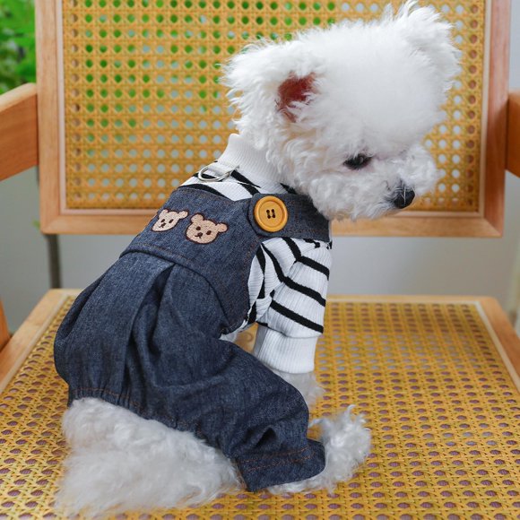 SIfdSeng Cat Shirt Funny Pet Ring Puppy Dog Clothing Cat Clothing Suspenders Pull Chest Back Bear Head Jeans Dog Shirts for Medium Dogs Boy Funny Dog Shirts for Women Frenchie