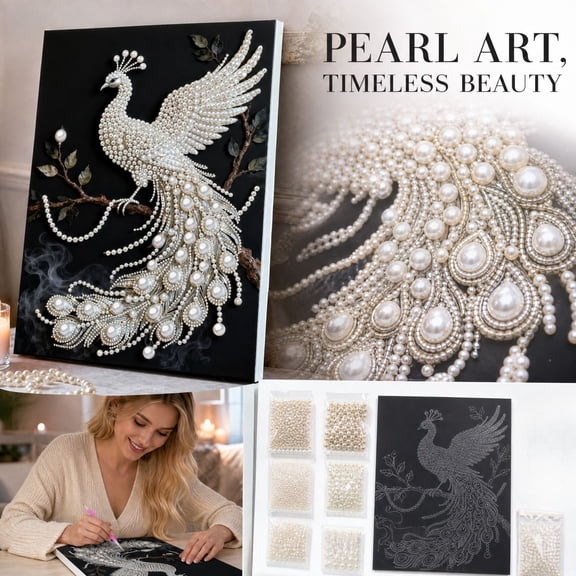 Black Background Pearl Diamond Painting Kit for Adults, DIY Special Shape Pearl Gem Art Kit, Peacock Dragon Tiger Deer Angel Wing Jellyfish Pattern, Rhinestone Canvas Wall Decor Craft Gift