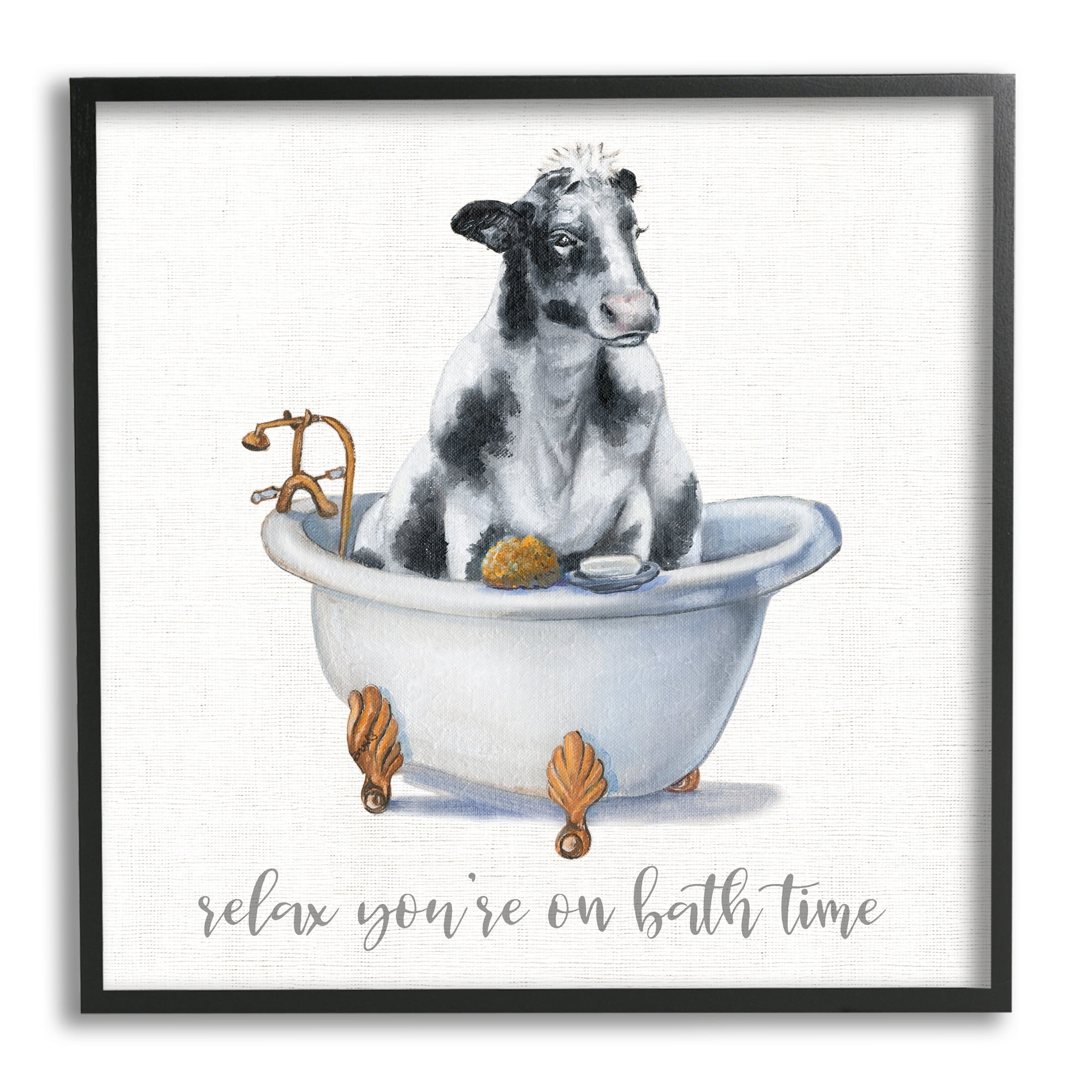 Stupell Industries Relax You're On Bath Time Dairy Cow Tub, 17 x 17,Design by Donna Brooks