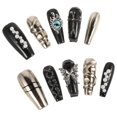 thumbnail image 3 of Skull Nail Charms 10Pcs Long Fake Nails For Women Multi Dark Gothic Style Easy Application, 3 of 5