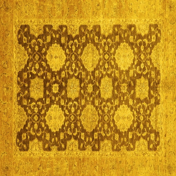 Ahgly Company Machine Washable Indoor Square Oriental Yellow Traditional Area Rugs, 8' Square