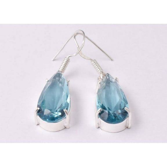 925 Sterling Silver Handmade Aquamarine Gemstone Women Dangle Earrings For Festival Gift