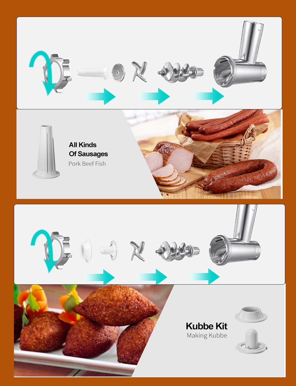 Meat Grinder Electric, Stainless Steel Compact Sausage Stuffer, 3 Grinding Plates & 2 Blades