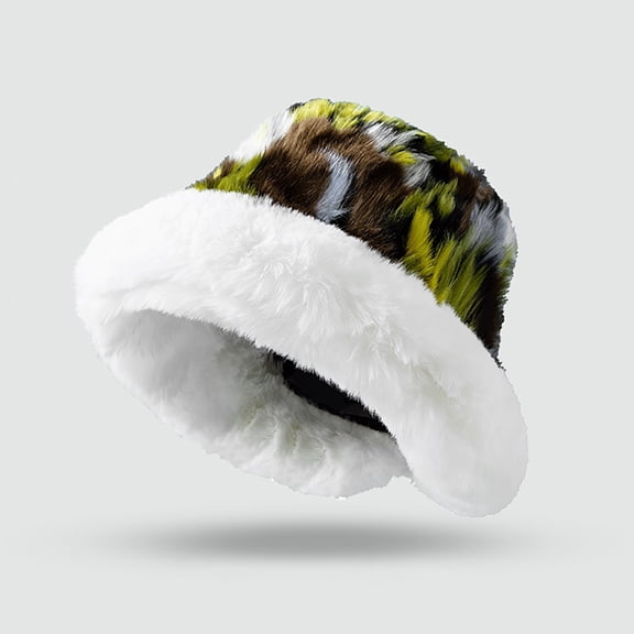 LIZUOJUN Under $6 Winter Bucket Hats for Women Warm Fluffy Color-Block Fisherman Hat Ear Protection Cozy Cold Weather Outdoor Casual One Size Green