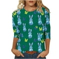 thumbnail image 3 of Jinhomg Fashion Easter Shirts for Women Cute Bunny Rabbit Graphic Holiday Blouses Casual 3/4 Sleeve Crew Neck Tunic Tops Easter Day Celebration T-Shirts Women Green XXXL, 3 of 6
