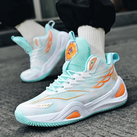 AUDeals High Top Basketball Shoes, Wear Resistant Graffiti Sneakers with Non Slip Breathable Comfort for Men and Women (Mint Green, 9.5)