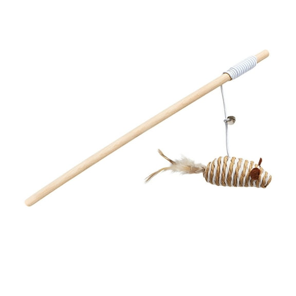 Yonrjhukm Wooden Handle Cat Teaser Toy with Elastic Rope, Linen Cloth, and Bells, Interactive Cat Wand for Engaging Play and Stimulating Hunting Instincts
