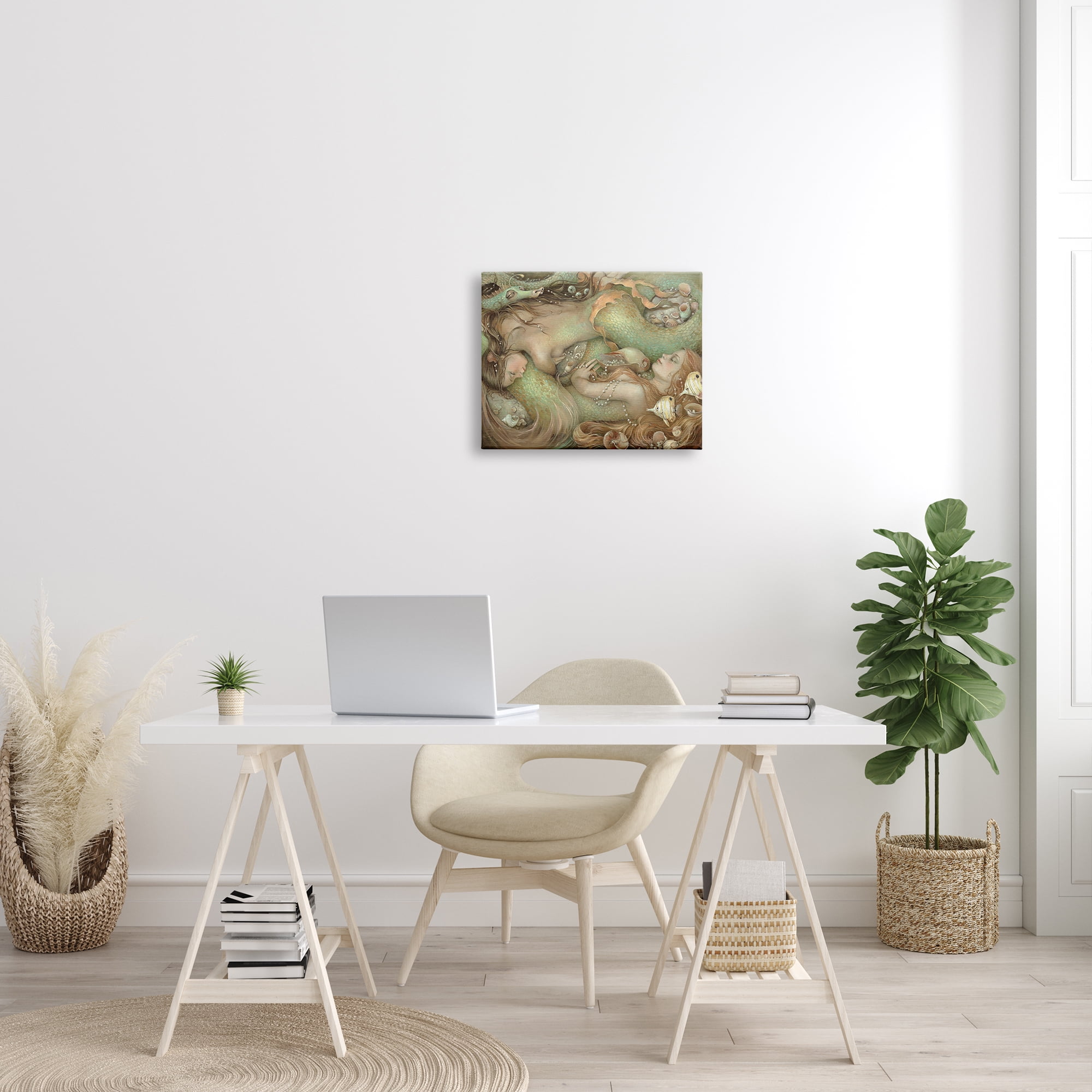 Stupell Industries Two Mermaids Underwater Fairy Tales & Fantasy Painting Gallery Wrapped Canvas Print Wall Art, 20 x 16
