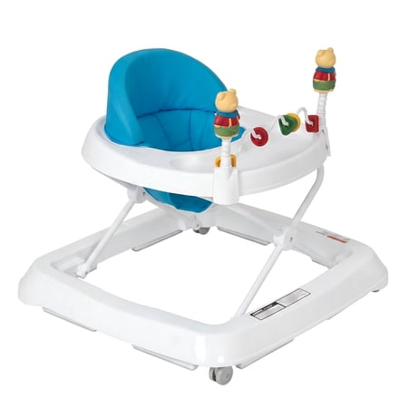 ELLEGNT Baby Walker, Toddler Walker, Activity Walker with 3-Level Height Adjustment, Foldable Frame, Detachable Toys and High Back Seat for Baby Learning to Walk in Blue