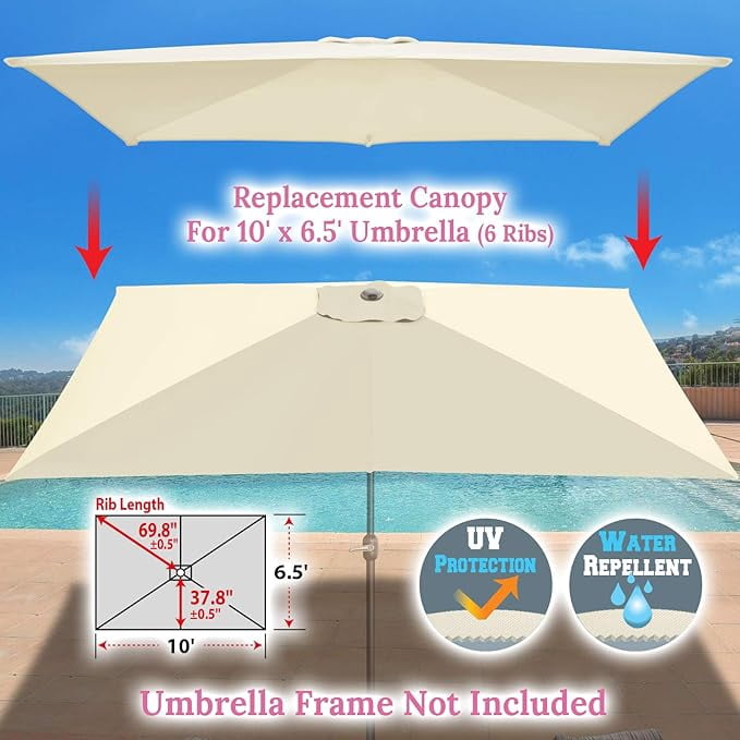 SOLAXO 6-Rib 10'x6.5' Patio Umbrella Replacement Canopy for Outdoor