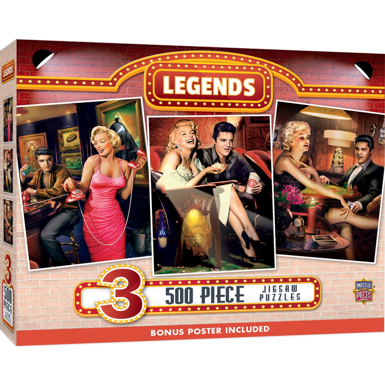MasterPieces Legends Puzzle Bundle - 3-Pack 500 Piece Jigsaw Puzzles Featuring Elvis & Marilyn
