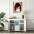 thumbnail image 2 of Kitchen Sidetable Cabinet Cupboard, White High Gloss Sideboard Buffet Storage Cabinet w/ 16-Color LED lights, Large Storage Drawers and 2 Cabinet, Open Shelves, White, S6363, 2 of 9