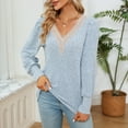 thumbnail image 5 of BLVB Womens V Neck Lace Crochet Fall Long Sleeve Tee Shirts Knit Ribbed Tops Fashion Clothes Tunics Blouses Light Blue, 5 of 7