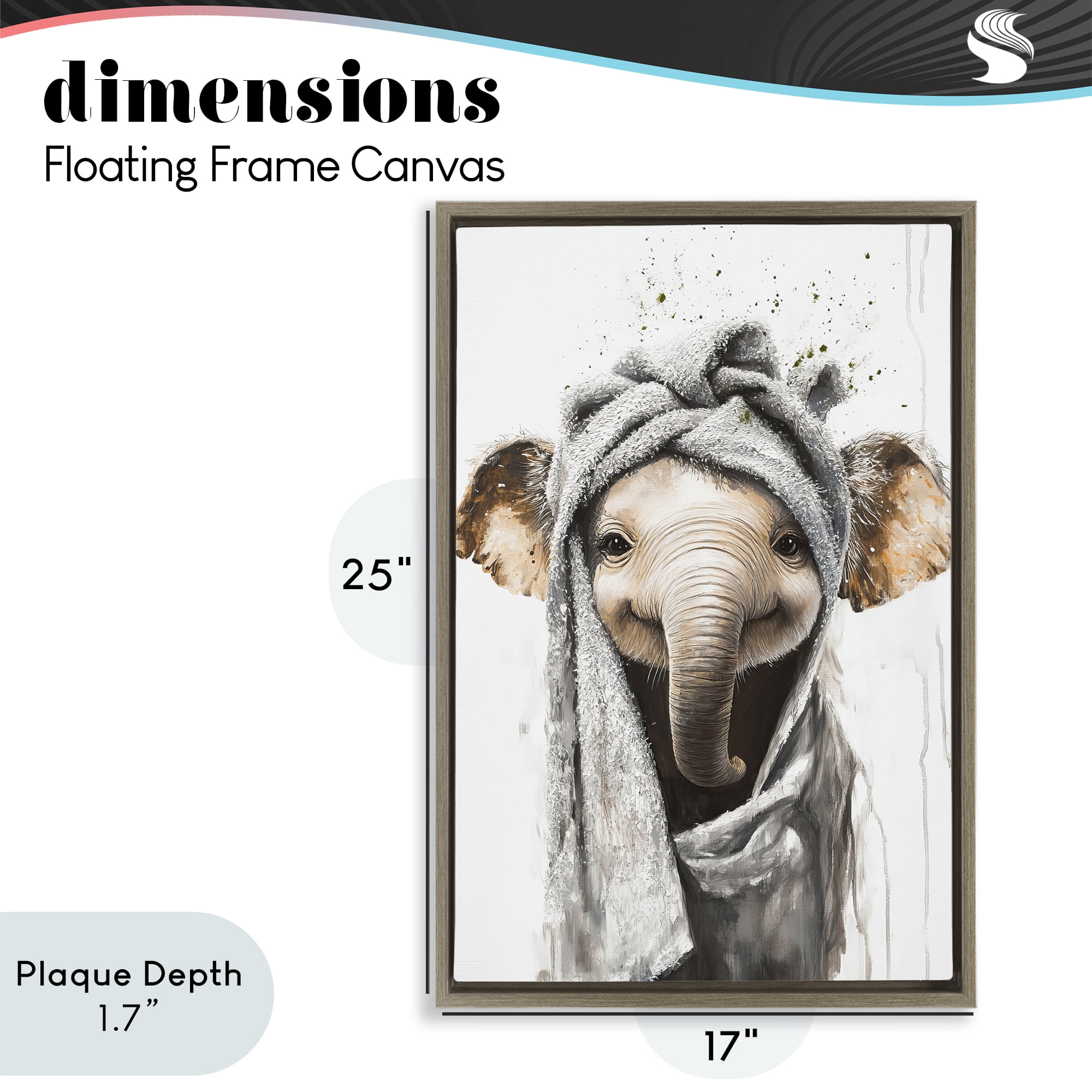 Stupell Industries Squeaky Clean Elephant Brown Framed Floater Canvas Wall Art, design by Tina LeCour