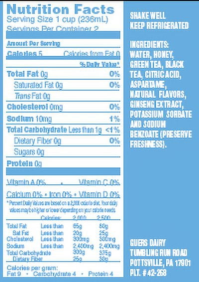 Guers Tumbling Run Dairy With Ginseng and Honey Diet Green Tea, 16 Fl. Oz.