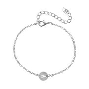 Yinguo Personalized Initial Bracelet Silver Plated Stainless Steel Letter Bracelet Coin Charm Bracelet Delicate Disc Name Bracelet For Women Girls