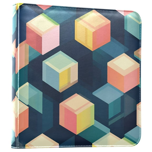 FORMRS 3 Ring Photo Album 4"x6" Self Adhesive Large Capacity PU Leather Cover, Blue Cubes