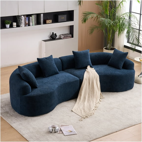 JERFIT Antique Blue Chenille Modular Sectional Sofa, Curved Sleeper Couch with High-Density Foam for Living Room