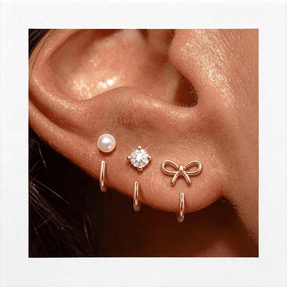 DESIGNICE 3 Pairs Backless Half Hoop Earrings Set for Women, Dainty 14K Gold Plated Cz Stay Close Hoop Earrings, Hypoallergenic Huggie Stackable Earring for Everyday & Sleep Wear Jewelry Gift