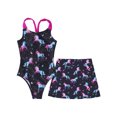 thumbnail image 3 of TiaoBug Kids Girls Printed Bathing Suit Sleeveless Jumpsuit Swimsuit with Skirts Athletic Swimwear Black 10, 3 of 7