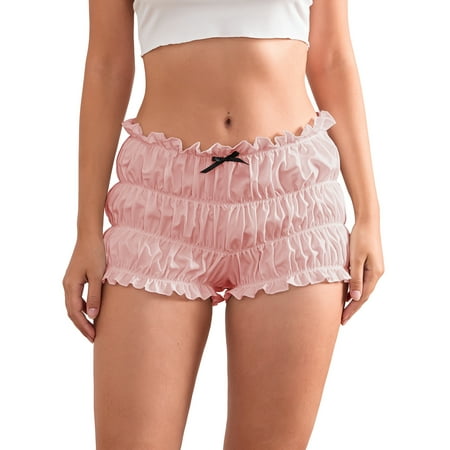 MIPREWUY Women s Ruffle Shorts 3D Bow Lettuce Trim Elastic Waist Tiered Casual Bloomers Shorts for Summer