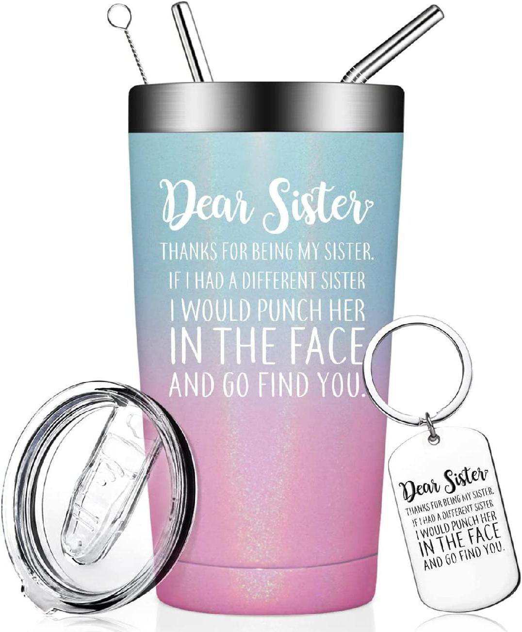 Christmas Sister Gifts from Sister Birthday Gifts for Soul Sisters Spirit Friends Like Sisters Travel mug with Straw,Besties 20oz Rose Gold Youre the Sister I Got to Choose 