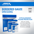 thumbnail image 3 of AMERX Bordered Gauze (2x2) – 15 Self-Adhesive Bandages/Box | Water Resistant | Hypoallergenic, 3 of 6