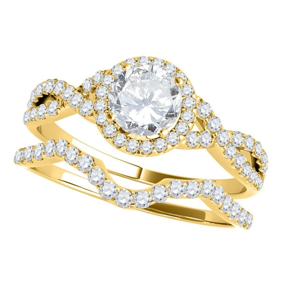 Mauli Jewels Engagement Rings for Women 0.50 Carat Halo Lab Grown Diamond Engagement Bridal Ring 4-prong 14K Solid Yellow Gold