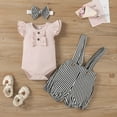 thumbnail image 2 of Penkiiy Toddler Baby Girls Cotton Stripe Overalls Ruffle Clothes Bow Three-piece Suit Princess Costume Casual Cartoon Printed 3-6 Months Pink On Clearance, 2 of 8