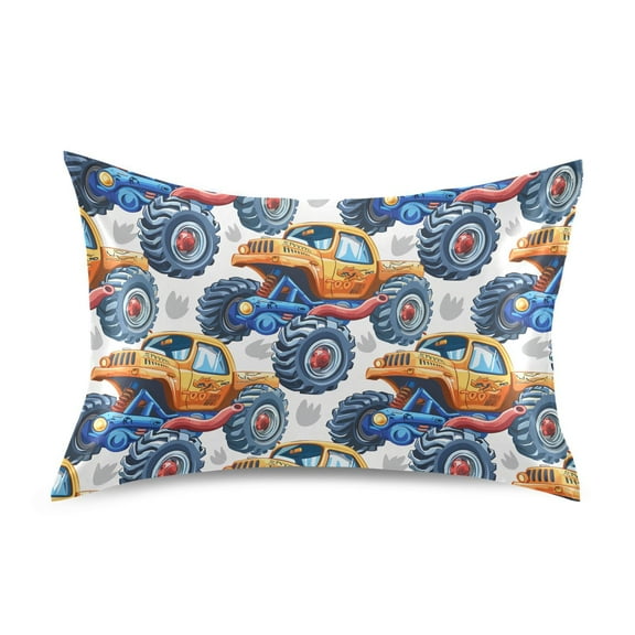JSTEL Cartoon Monster Truck Satin Pillowcase Standard Size Pillow Cases Envelope Closure Bed Pillow Cover, 20 x 26 inch