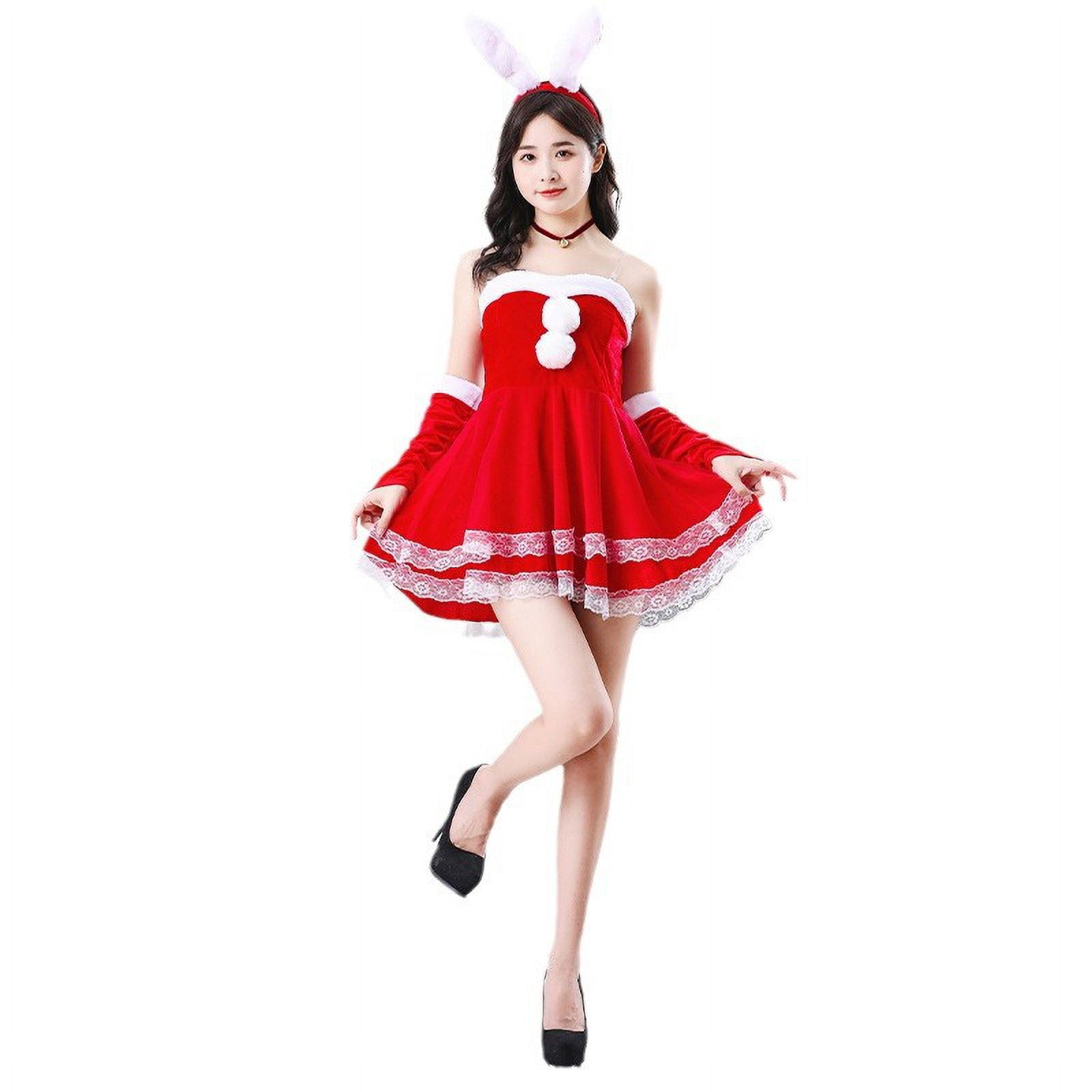 Vestidos de Navidad para mujer, disfraz de Papá Noel, vestido de cosplay de Papá Noel, festivo, sexy, vestido rojo sin tirantes, S-2XL, 1- rojo
