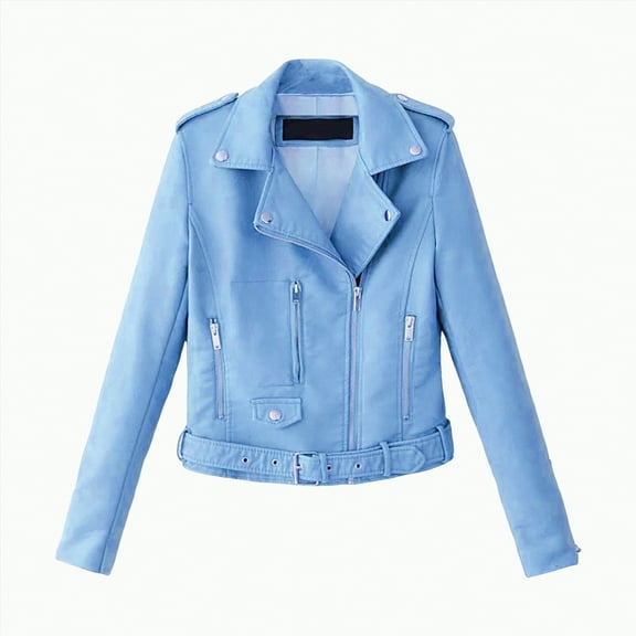 Towmus Women's Zipper Motorcycle Biker Faux PU Leather Jackets Cropped Bomber Jacket for Women with Pockets