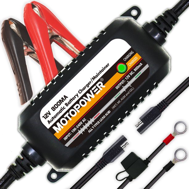 MOTOPOWER 12V 800mA Automatic Battery Charger, Battery Maintainer