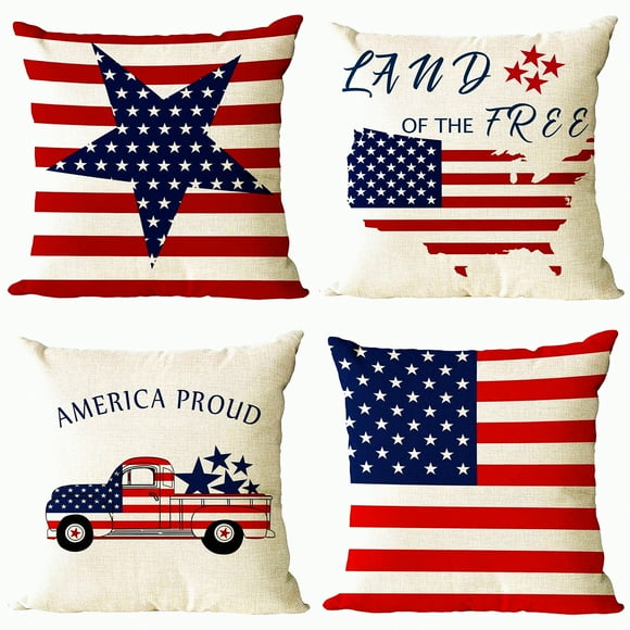 Patriotic Flag Pillow Cover Set - 4th of July Memorial Day Independence Day Red White Blue Veteran Pillow Cases - Home Outdoor Decoration - 24x24
