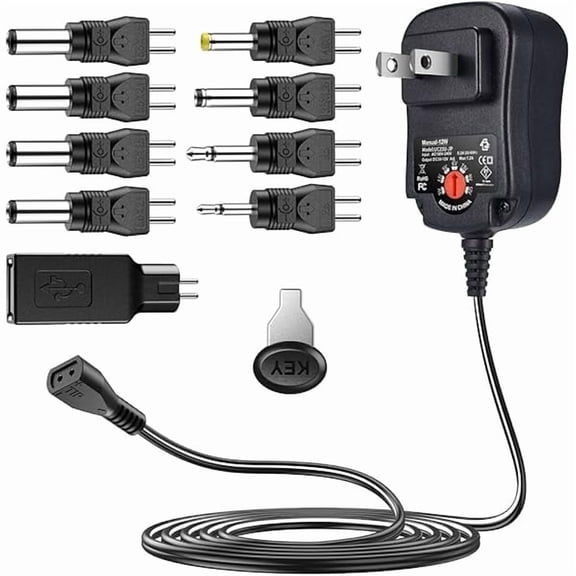 can 12W Universal AC Adapter Reversible Polarity Multi Voltage DC Power Supply, with 9pcs Adaptor Tips, Compatible with 3V to 12V Household Electronics, 1.2Amp Output