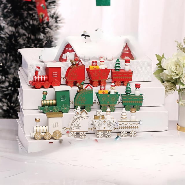 Xihbxyly Tren Navideño de Madera, Diseño Festivo Colorido, Fácil de Montar, Decoración Compacta para Mesa, Opciones de Presentación Versátiles, Ideal para Regalo Navideño, 19 X 6 X 2,5 Cm, Incluye Lo