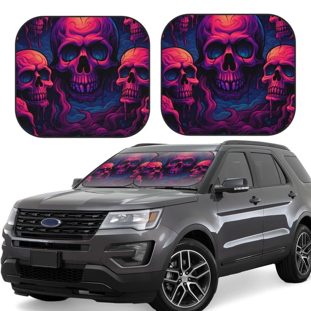 Fotbe Purple-Red Skull Juego de 2 Piezas de Parasoles para Parabrisas | Bloqueador Solar para Auto | Accesorios Plegables para Protección Solar Interior-Large
