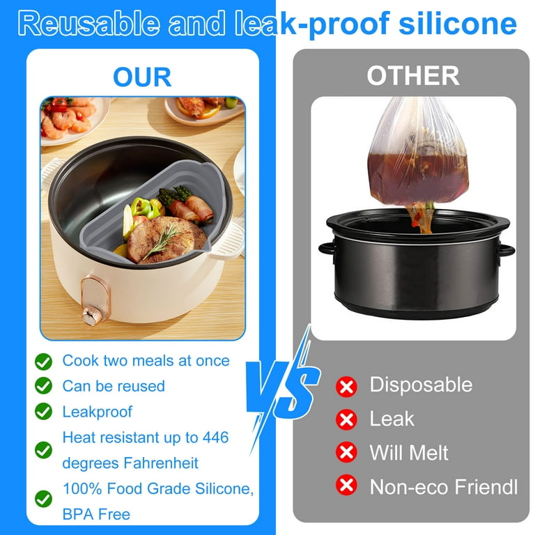 OUTXE Slow Cooker Divider Liner fit 6 QT Crockpot, Reusable & Leakproo