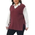 thumbnail image 2 of DARING DIVA Women's Plus V Neck Knit Split Hem Sweater Vest 1X Burgundy, 2 of 6