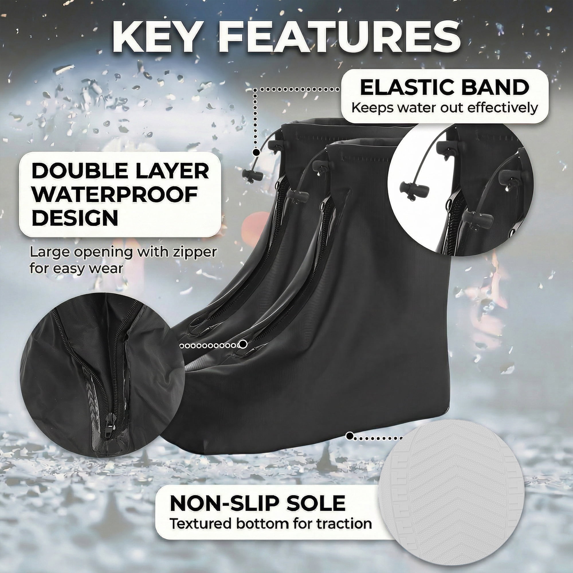 Unique Bargains Waterproof Shoe Covers Reusable Overshoes Black 10.43"x4.13"x9.06"