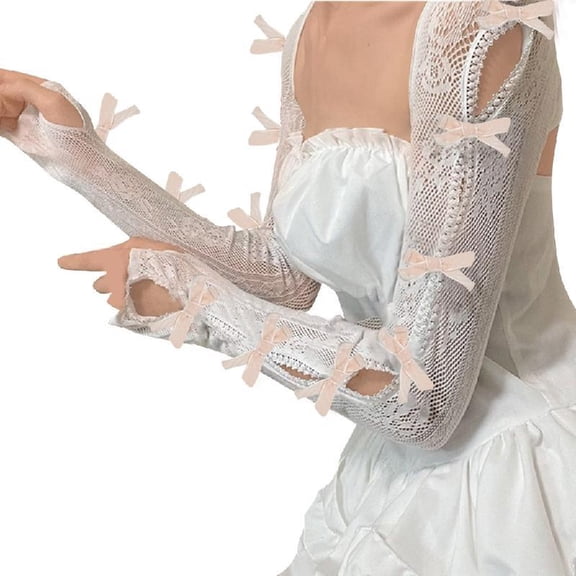 Yokua Long Arm Warmer Fingerless Gloves Y2k Arm warmer Distressed Lace Arm Sleeves