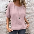 thumbnail image 2 of Womens 100% Linen Tops Crewneck Short Sleeve Blouses Casual Summer, 2 of 9