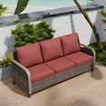 thumbnail image 3 of COOS BAY Patio Outdoor Brown Wicker Rattan 3-Seat Sofa with Red Cushions for Yard Porch Pool, 3 of 10